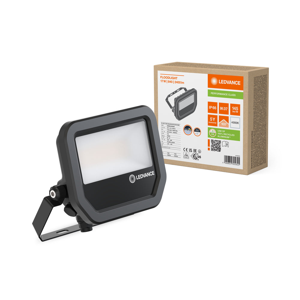 LED floodlight Aluminium Black 10.5W 3000K 2400 lumens IP20 IK10 120° beam angle durable outdoor lighting