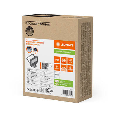 LED Projektør Sort 8W 1200 lumen 4000K IP65 med bevægelses- og lyssensor
