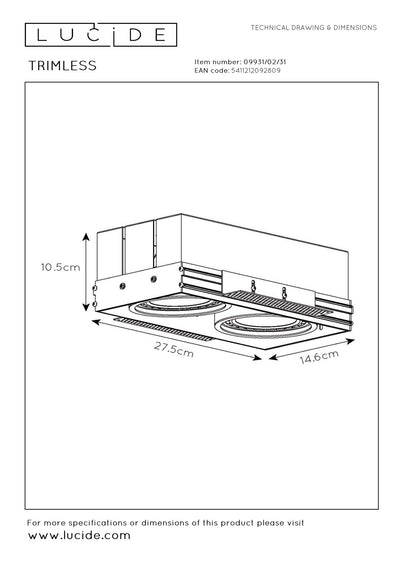Lucide trimless indbygningsspot 2xGU10 hvid LED-lampe IP20