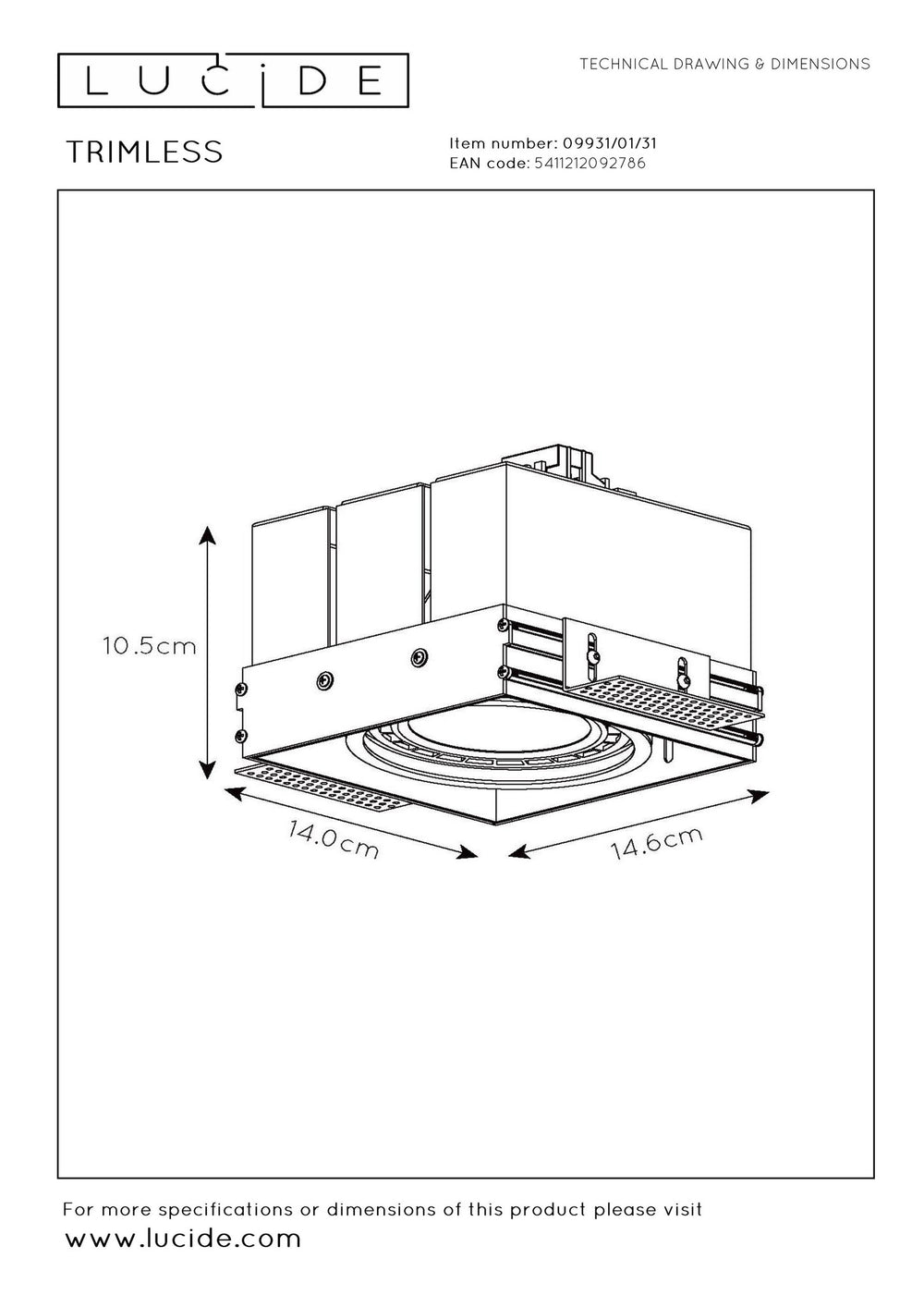 Lucide indbygget spotlight uden kant 1xGU10 LED hvid