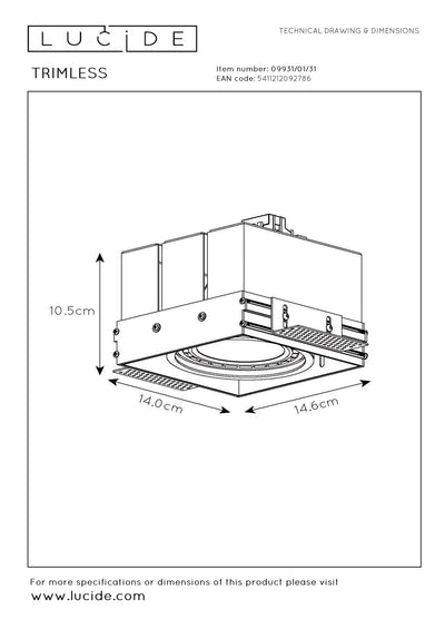 Lucide indbygget spotlight uden kant 1xGU10 LED hvid