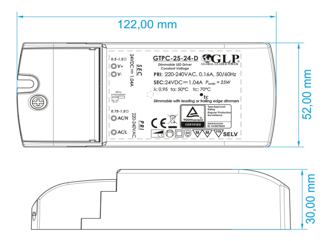 led strømforsyningsadapter dæmpbar 12V 25W 2.08A egnet til 12V led-belysning