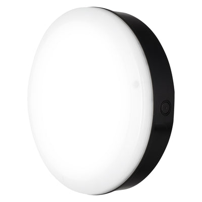 LED Vægarmatur Bulkhead med Sensor, 10W 800 lumen, 3000K Varm Hvid, IP65 IK10, Sort Ø250MM