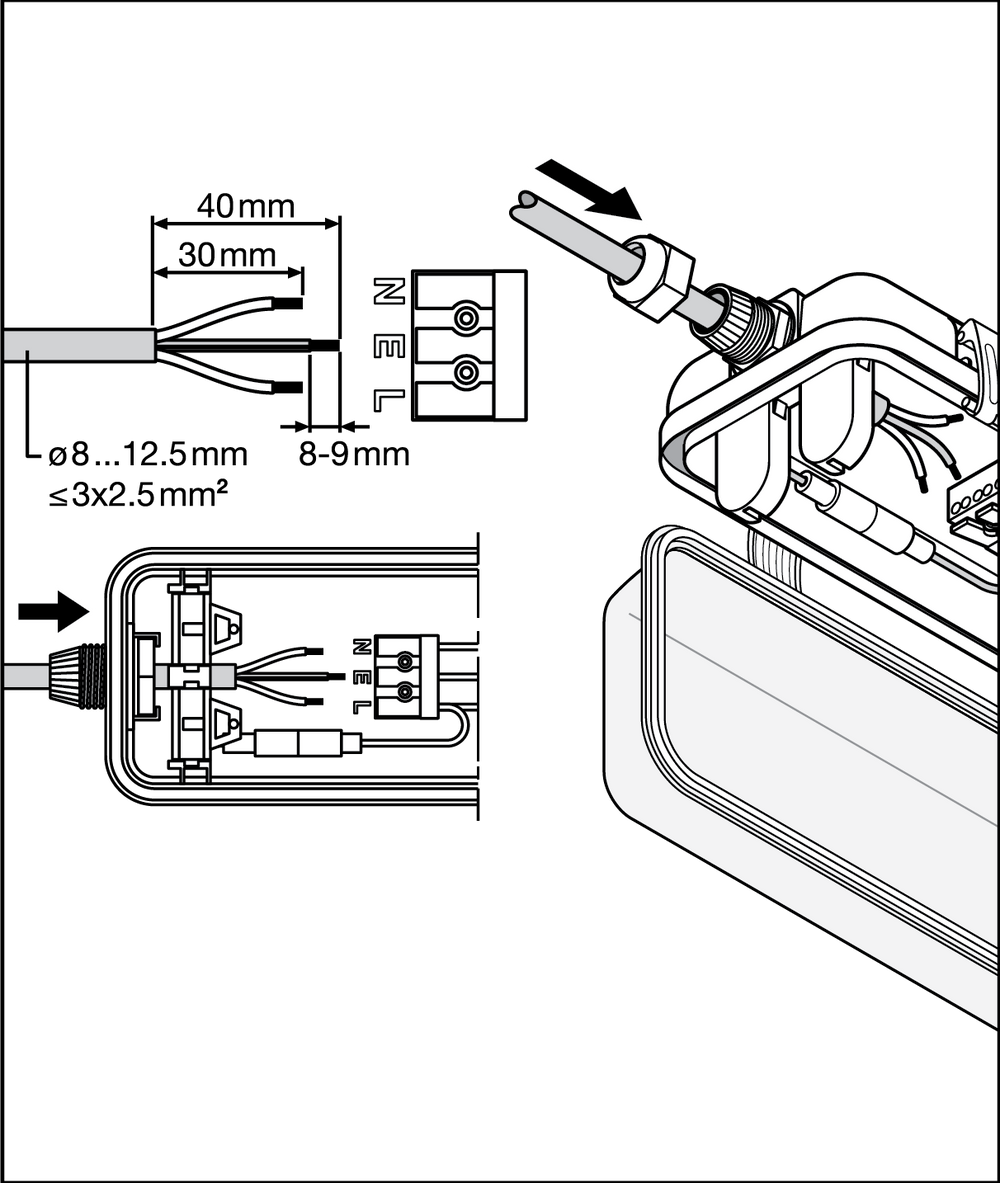 LED vandtæt monteringsarmatur, fugtbestandigt kabinet til 1x150cm LED rør, holdbar ydeevne