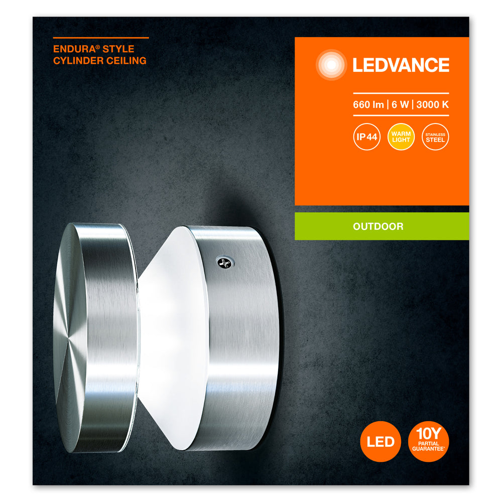 Ledvance ENDURA Style Cylinder Udendørs LED Loftlampe 6W 3000K IP44 Rustfrit Stål