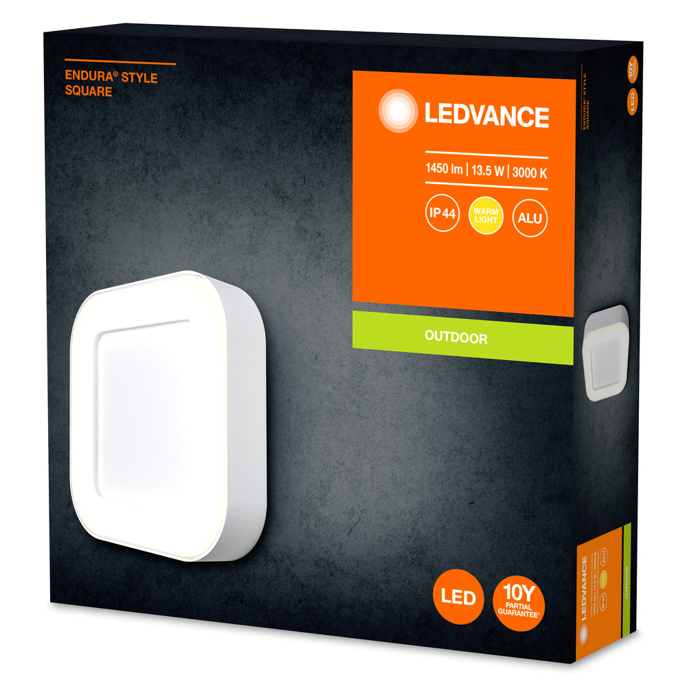 Ledvance ENDURA Style Square LED Væglampe 13.5W 3000K 220-240V IP44 IK07 Hvid Udendørs Overflademonteret