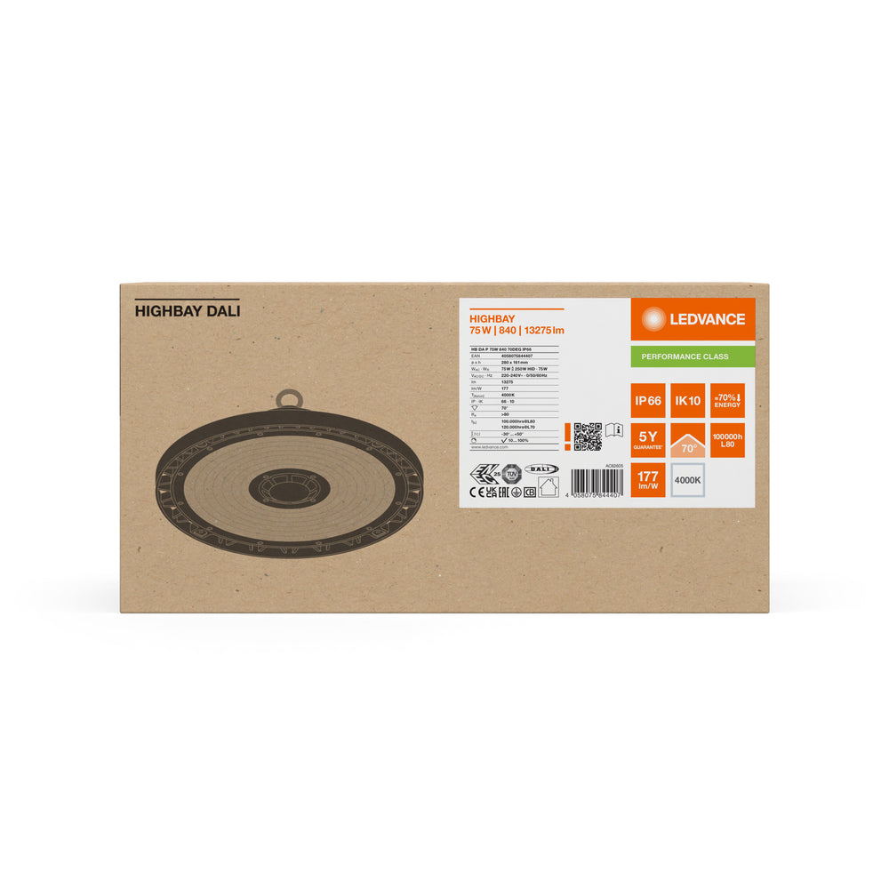 Ledvance HIGH BAY DALI GEN 5 LED 75W 4000K 13275 lumen 70° Sort IP66 IK10 Aluminium Industriel Belysning