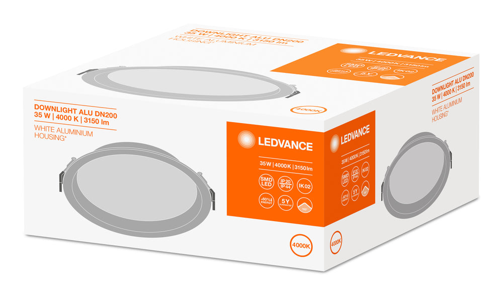 Ledvance LED downlight 200mm 20W/25W/30W 3000K/4000K 2400-3600 lumen CRI 90 IP44/IP20 Hvid aluminium