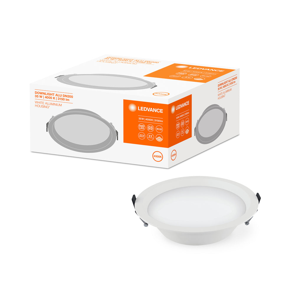 Ledvance LED downlight 200mm 20W/25W/30W 3000K/4000K 2400-3600 lumen CRI 90 IP44/IP20 Hvid aluminium