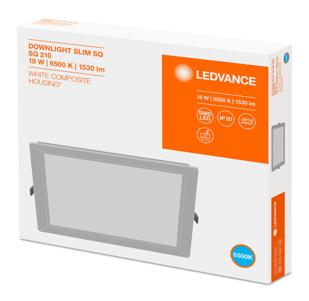 Ledvance LED Downlight Slim Square 210 Indbygget 18W 6500K 1530 lumen IP20 Hvid Indendørs Loftlampe