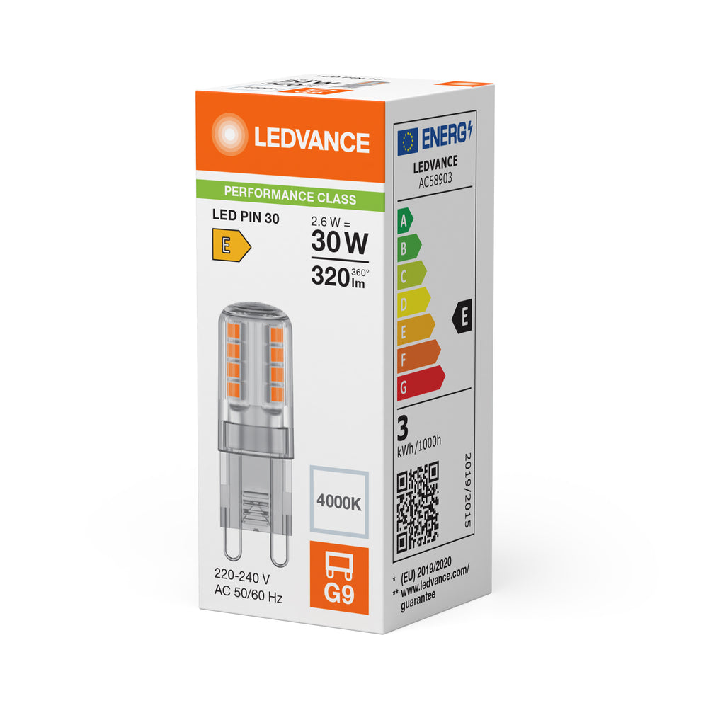 Ledvance LED G9 Stiftpære 2.6W 4000K Klar 320 lumen 220-240V 300° Ikke dæmpbar Kold Hvid