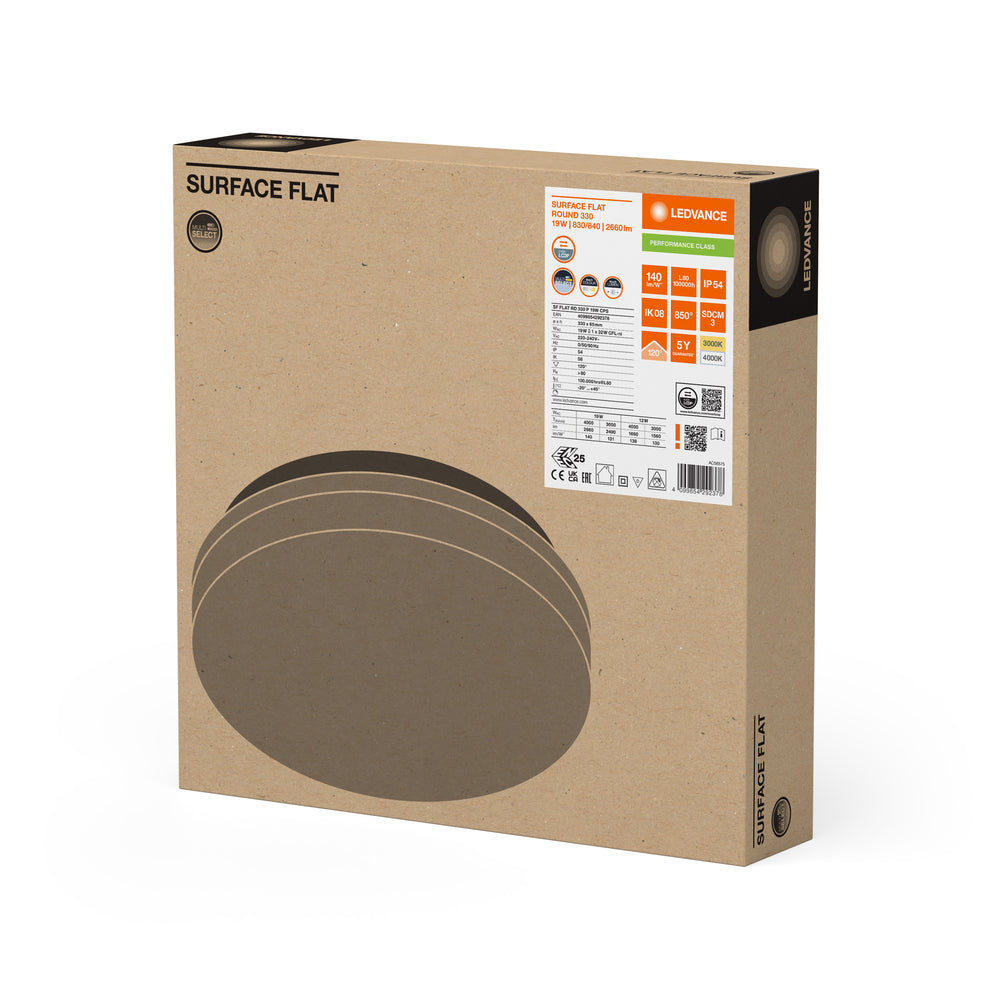 Ledvance LED overflade flad rund loft væglampe 19W 2660 lumen 3000K 4000K IP54 IK08 Hvid