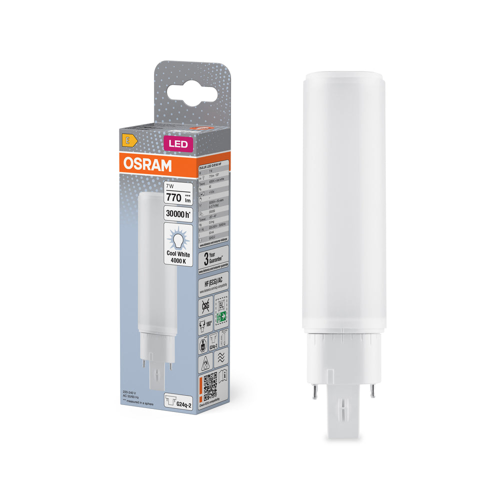 Ledvance OSRAM DULUX LED G24Q-2 7W 4000K køligt hvid retrofit lampe, 770 lumen, IP20, 220-240V, drejelig sokkel