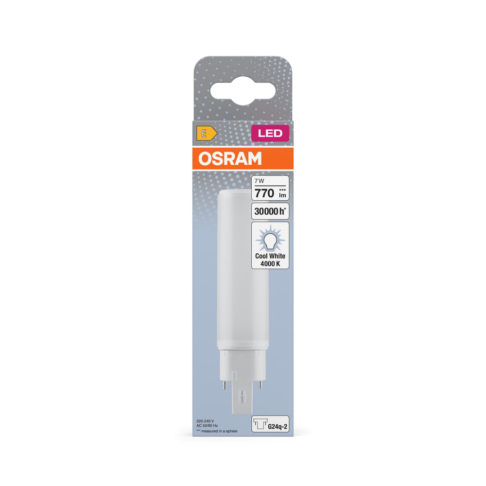 Ledvance OSRAM DULUX LED G24Q-2 7W 4000K køligt hvid retrofit lampe, 770 lumen, IP20, 220-240V, drejelig sokkel