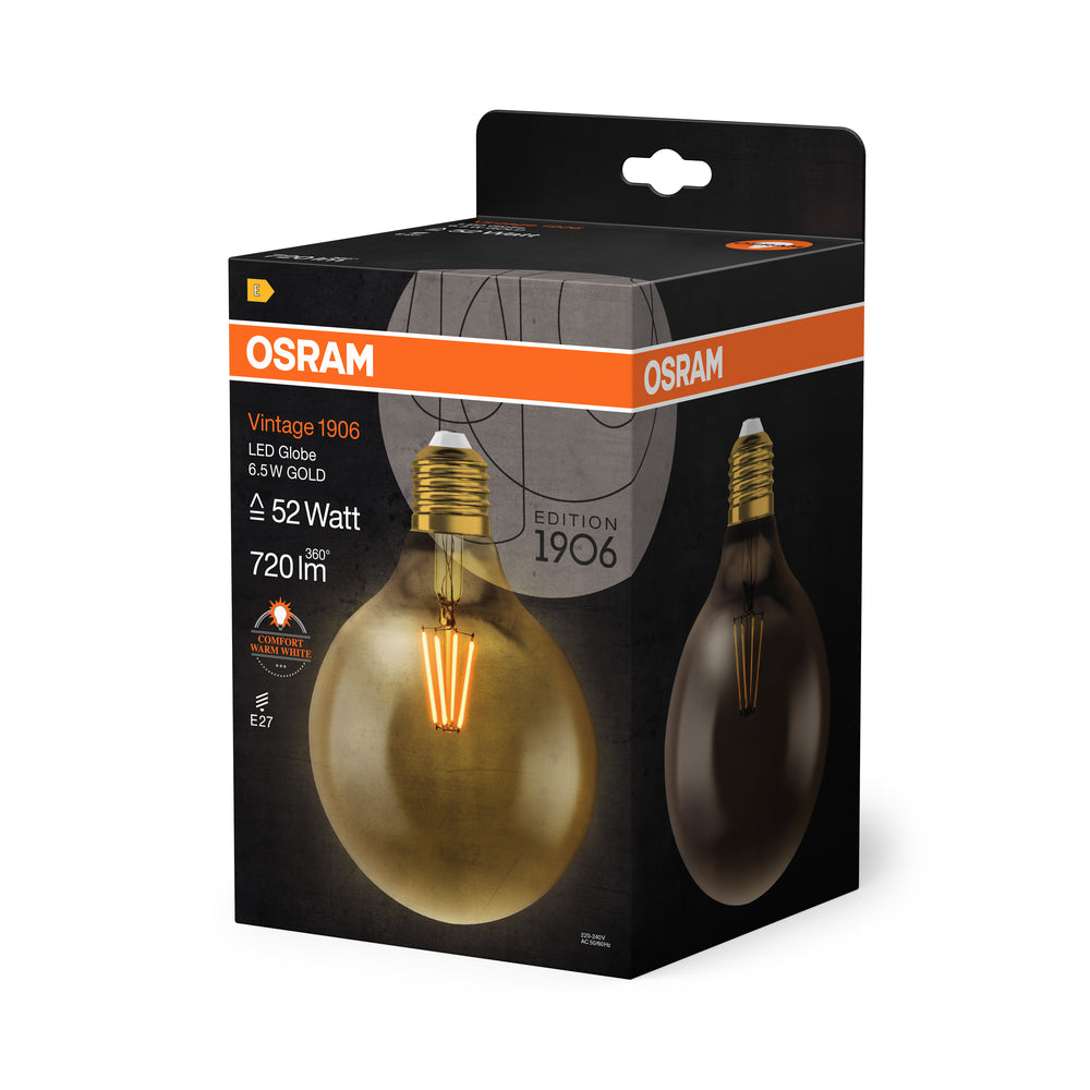 Ledvance Vintage 1906 LED Globe 6.5W E27 2400K Guld Glas Pære 720 lumen 220-240V IP20 124mm