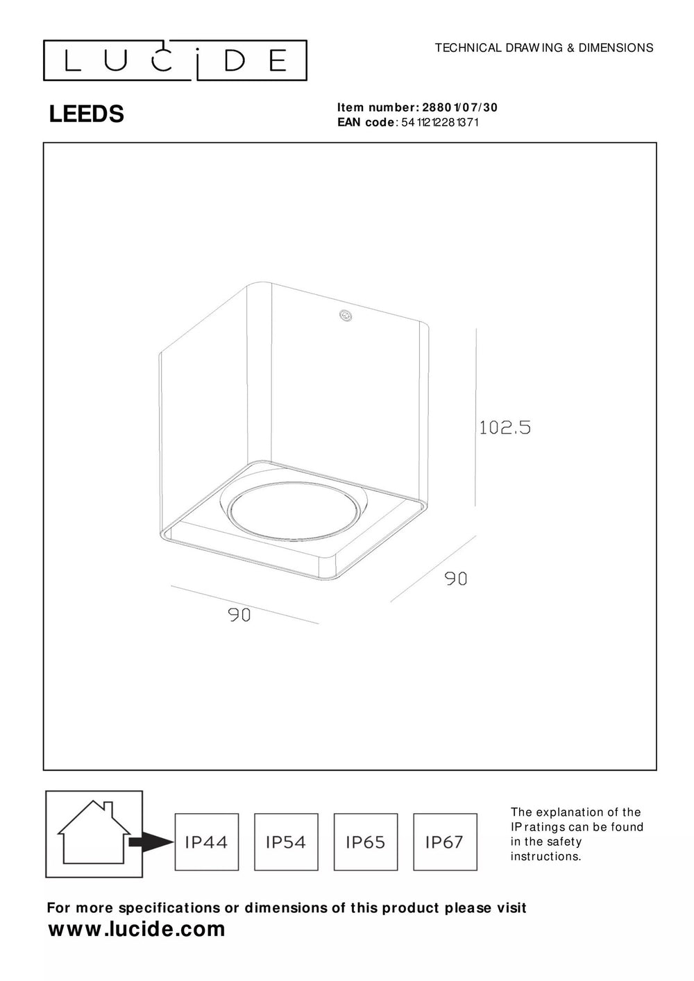 Lucide LEEDS udendørs LED loftlampe 1x9W 2700K IP54 sort