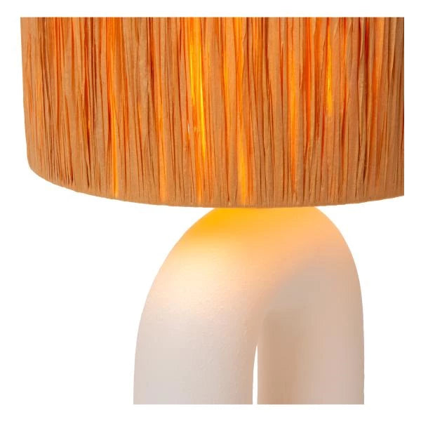 Lucide LED bordlampe Ronda med E27 fatning, rattanskjerm, keramisk base, 28x28x45cm Hvid til indendørs brug