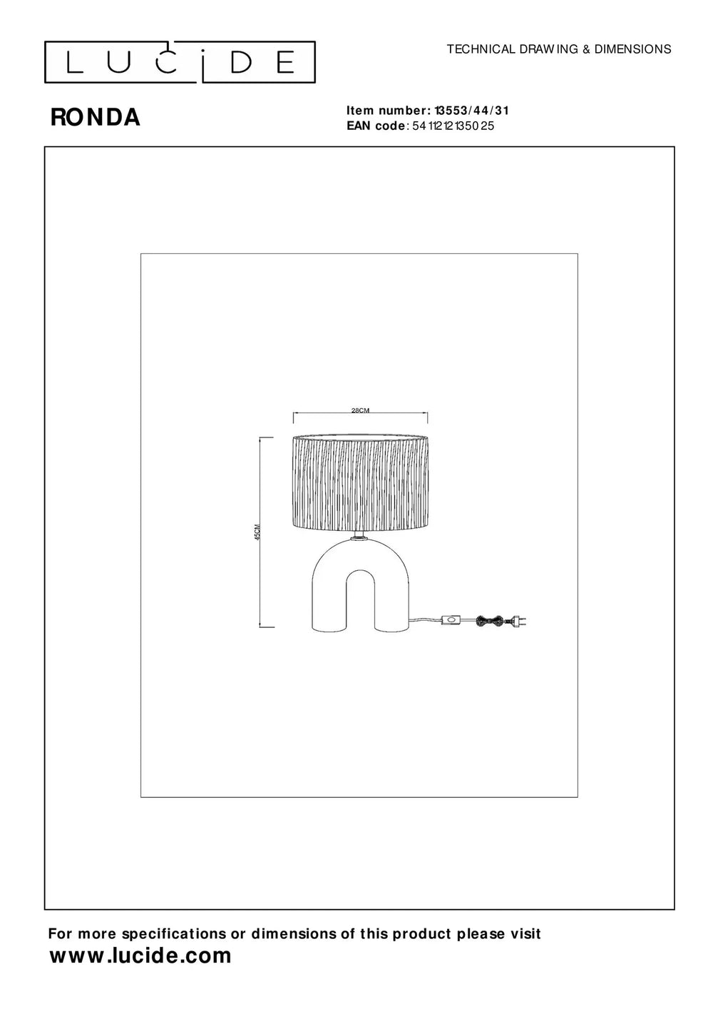 Lucide LED bordlampe Ronda med E27 fatning, rattanskjerm, keramisk base, 28x28x45cm Hvid til indendørs brug