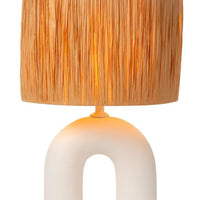 Lucide LED bordlampe Ronda med E27 fatning, rattanskjerm, keramisk base, 28x28x45cm Hvid til indendørs brug