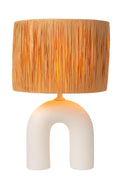 Lucide LED bordlampe Ronda med E27 fatning, rattanskjerm, keramisk base, 28x28x45cm Hvid til indendørs brug