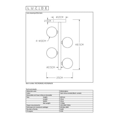 Lucide tycho loftlys Ø25cm 4xG9 sort med 220-240V indgang