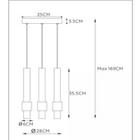 Lucide margary LED pendant light 3x4W 2700K coffee 28cm dimmable
