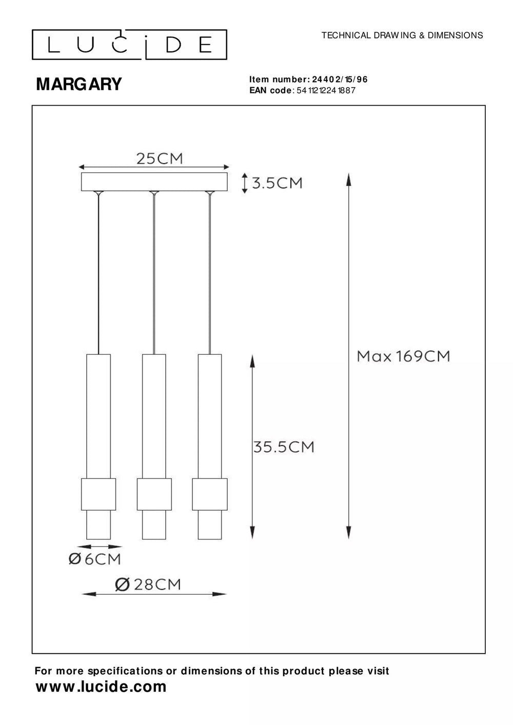 Lucide margary LED pendant light 3x4W 2700K coffee 28cm dimmable