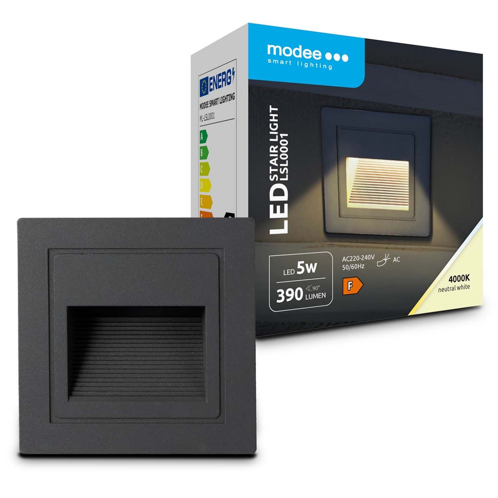 Modee LED trappelys, 5W 390 lumen, 4000K Neutral Hvid, IP65, 84x50x84mm kompakt design