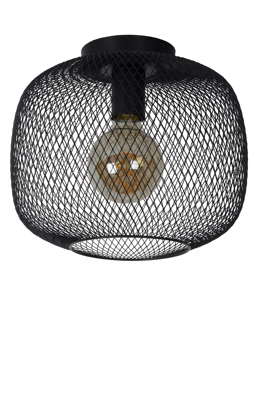 Lucide MESH loftlampe Ø30cm, E27 fatning, metalcylinder design, mat sort finish, IP20 indendørsbelysning