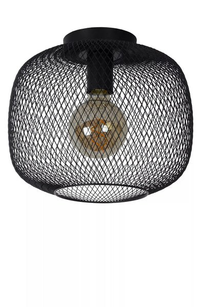 Lucide MESH loftlampe Ø30cm, E27 fatning, metalcylinder design, mat sort finish, IP20 indendørsbelysning