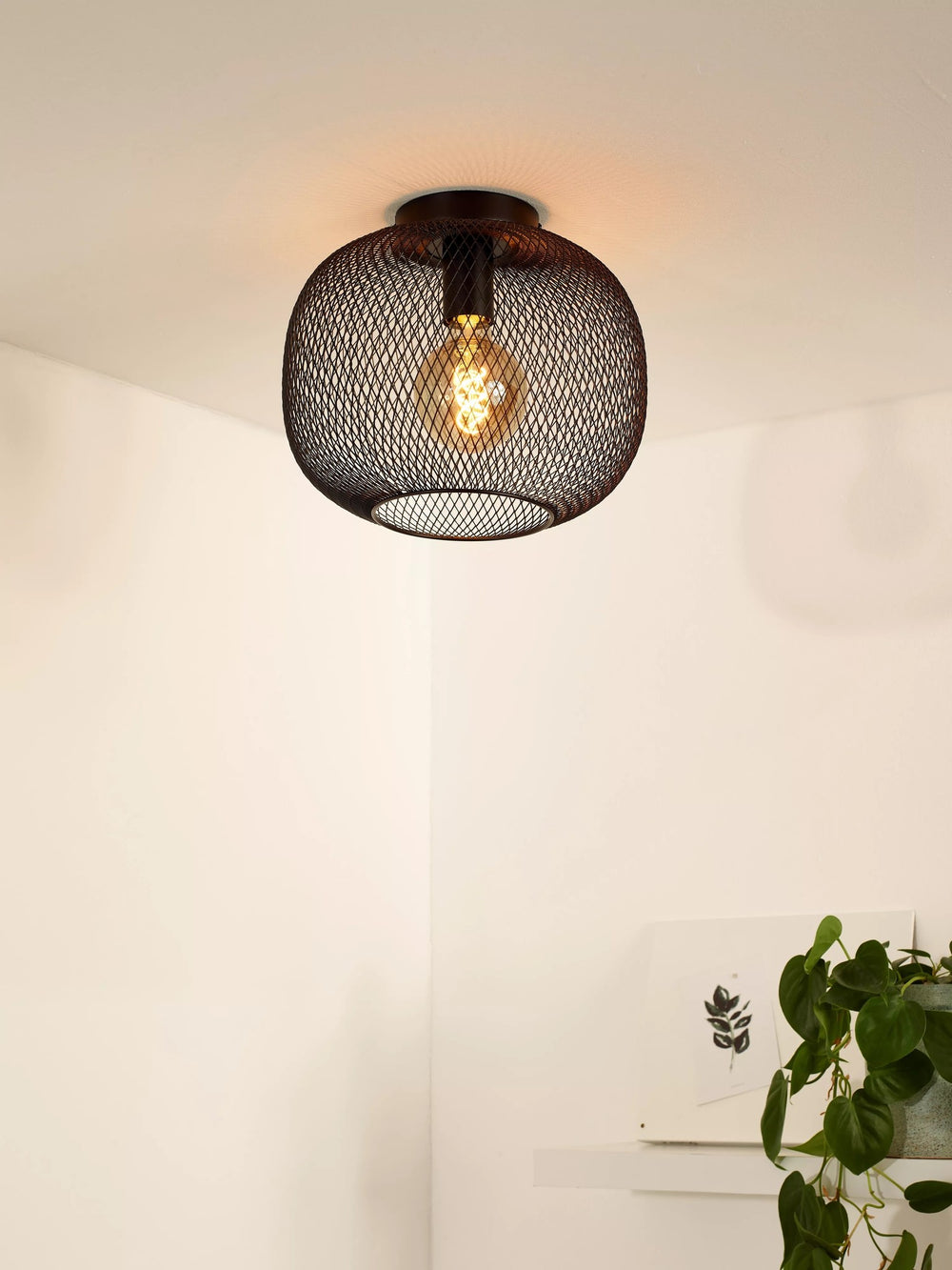 Lucide MESH loftlampe Ø30cm, E27 fatning, metalcylinder design, mat sort finish, IP20 indendørsbelysning