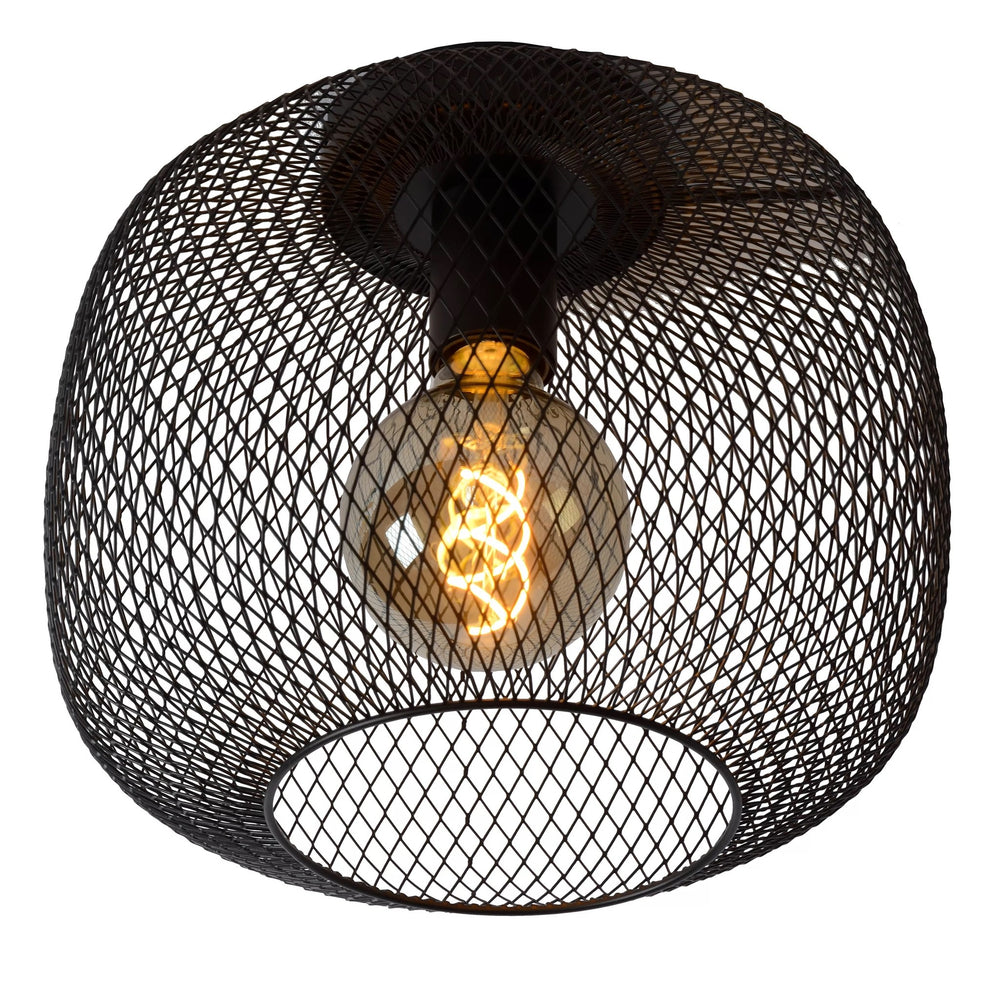 Lucide MESH loftlampe Ø30cm, E27 fatning, metalcylinder design, mat sort finish, IP20 indendørsbelysning
