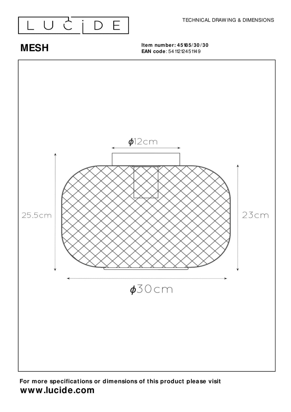 Lucide loftlampe MESH 30cm E27 fatning sort - Ø30cm moderne loftlys med holdbart aluminium, IP20, CE-certificeret