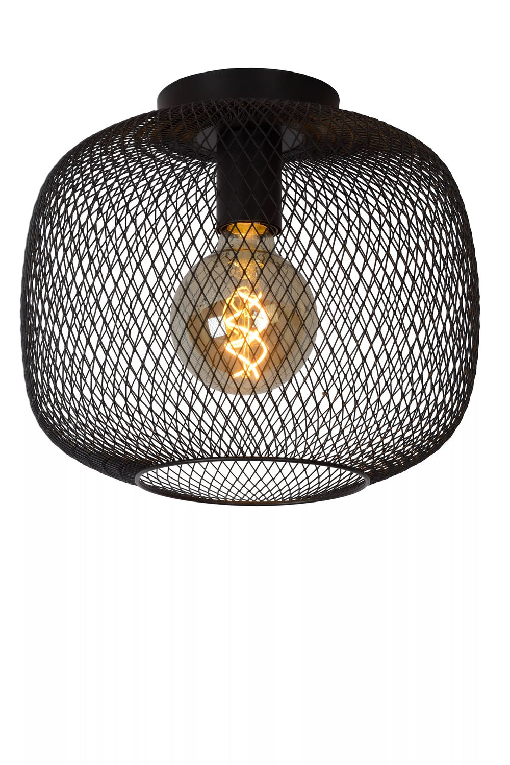 Lucide MESH loftlampe Ø30cm, E27 fatning, metalcylinder design, mat sort finish, IP20 indendørsbelysning