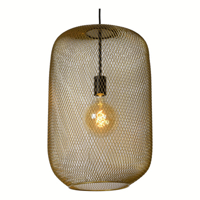 Lucide MESH hængelampe Ø35cm, E27 fatning, mat guld metal, justerbar højde, vintage cylinderdesign