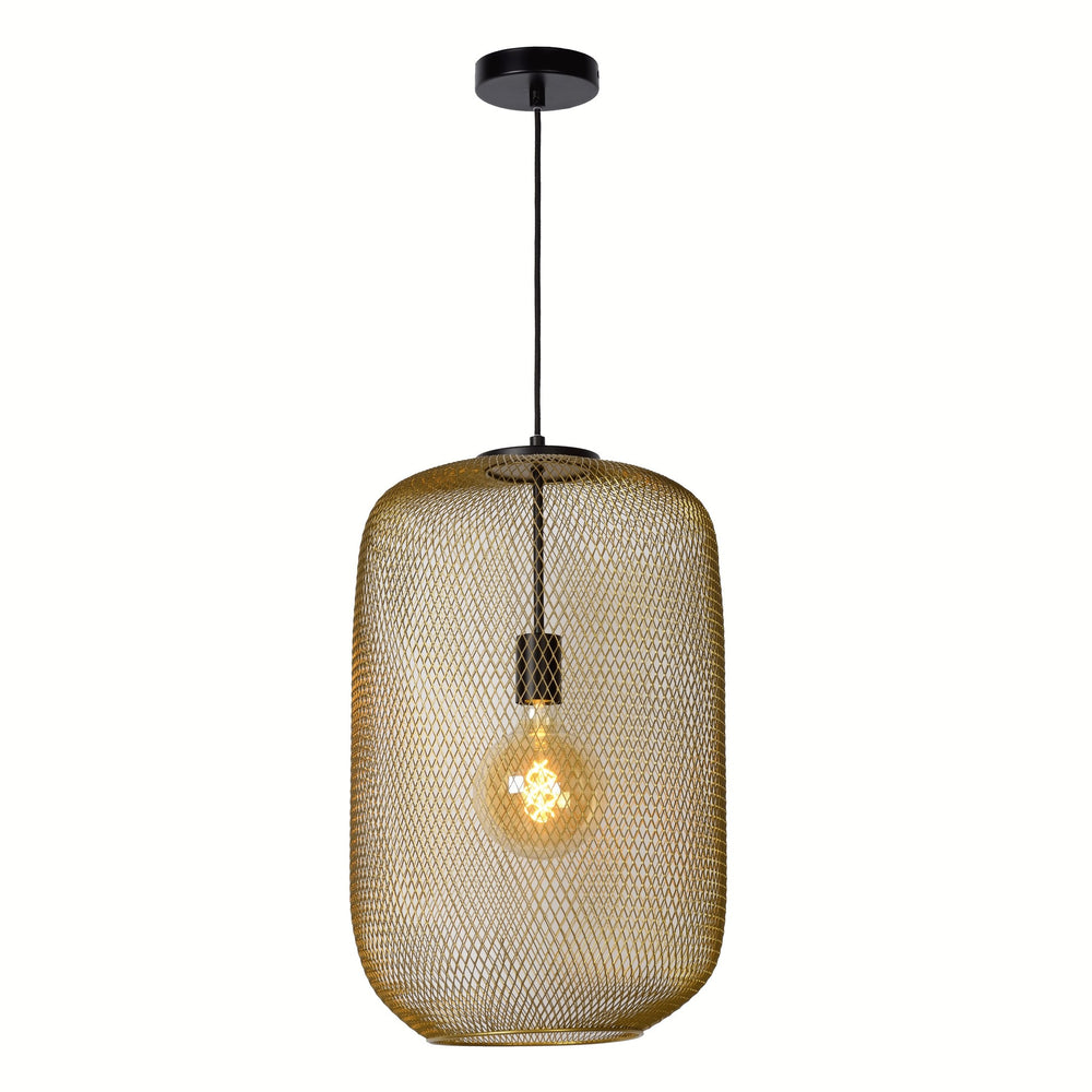 Lucide LED pendant light MESH Ø35cm E27 fitting, matt gold/brass, modern ceiling fixture for ambient lighting