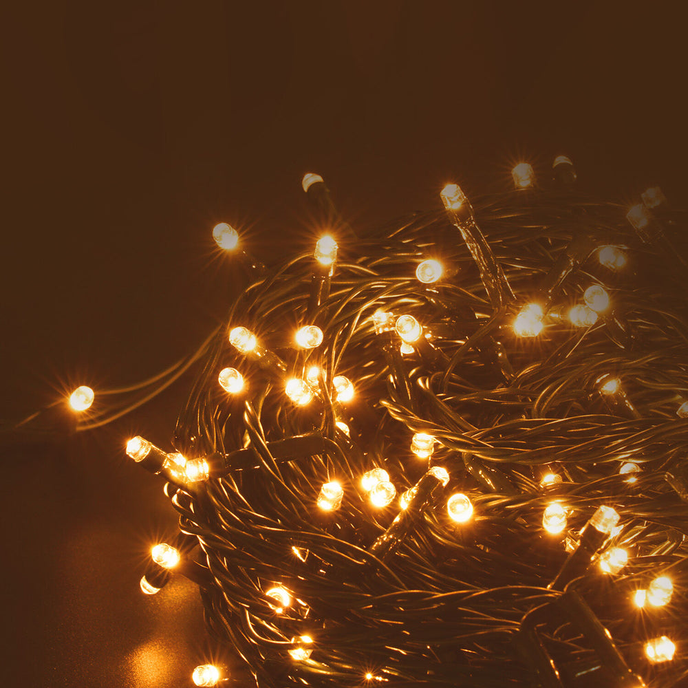 Modee LED Julelyskæde 200LED 20m Varm Hvid med Adapter IP44 Grøn Ledning