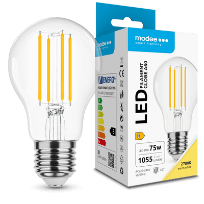 Modee LED Filament A60 Pære 8W E27 2700K 1055 lumen 360° Ikke Dæmpbar Glas Globe