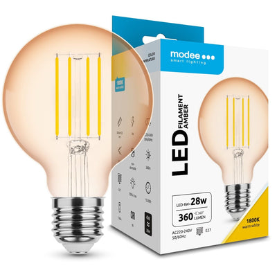 Modee LED Filament Ravfarvet Globe G80 4W E27 1800K 360 lumen 320° Glas Pære Ikke-dæmpbar