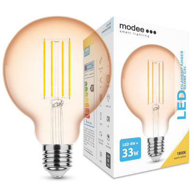 Modee LED Filament Ravfarvet Globe G95 4W E27 1800K 360 lumen 320° glas pære ikke-dæmpbar