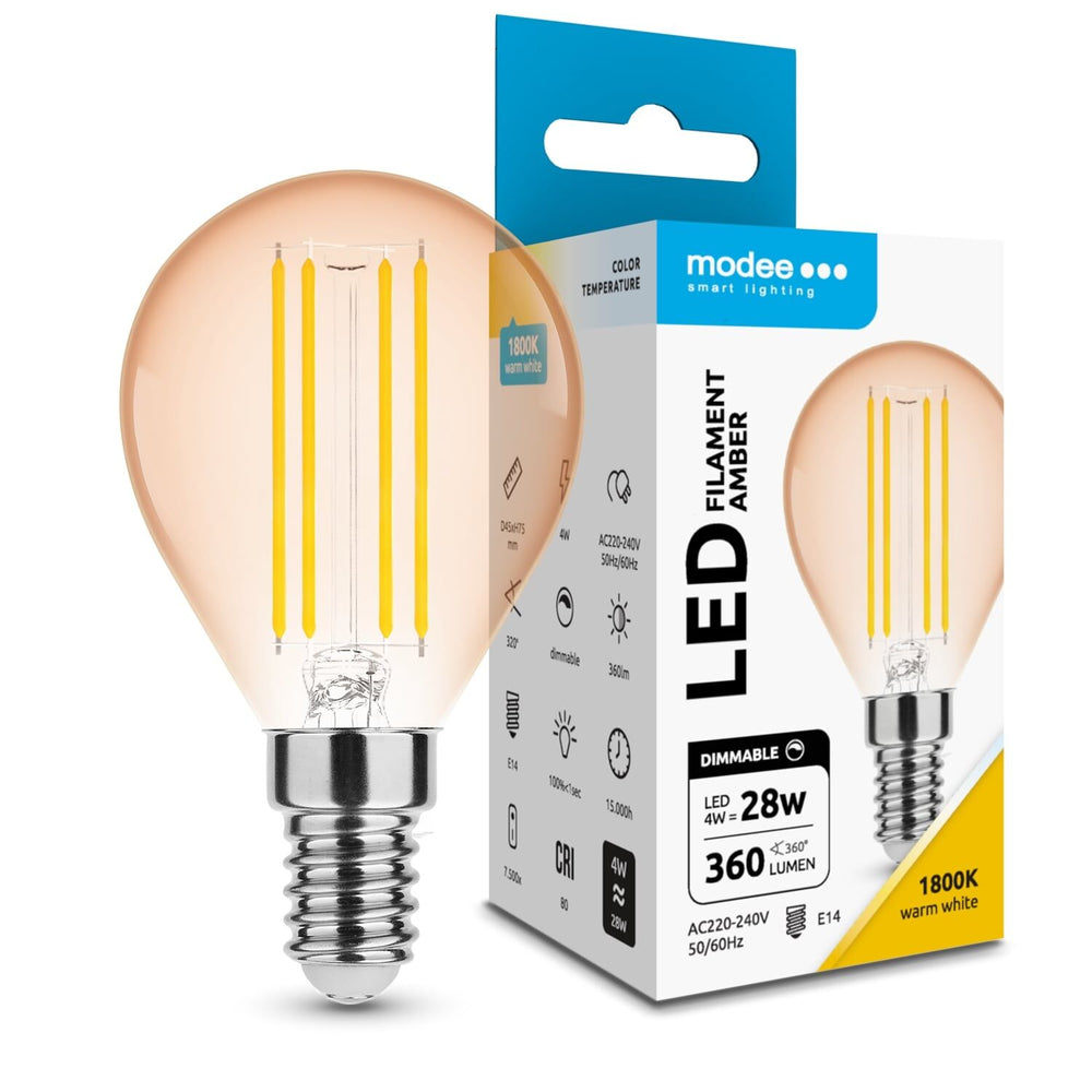 Modee LED Filament Amber Globus Mini G45 4W E14 1800K 300 lumen 320° dæmpbar pære