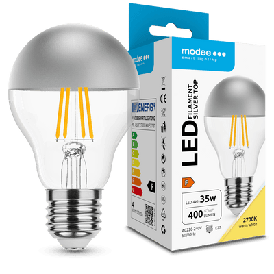 Modee LED Filament Pære A60 E27 4W 2700K 400 lumen 320° Sølvtoppet Glas Ikke-Dæmpbar