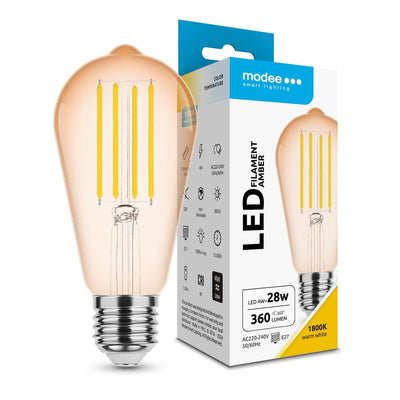Modee LED Filamentpære Ravfarvet ST58 4W E27 1800K 360 lumen 320° Glas 220-240V Ikke-dæmpbar