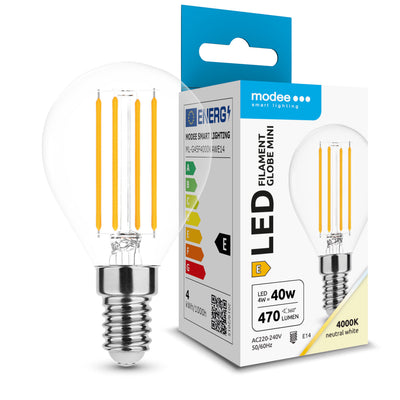 Modee LED Filamentpære G45 Mini Globe 4W E14 4000K 470 lumen 360° Glas Ikke-Dæmpbar