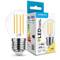 Modee LED filamentpære G45 mini globe 4W E27 2700K 470 lumen 360° glas ikke-dæmpbar