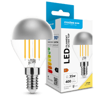 Modee LED filamentpære G45 Silver Top 4W E14 2700K 400 lumen 320° varm hvid glas krom