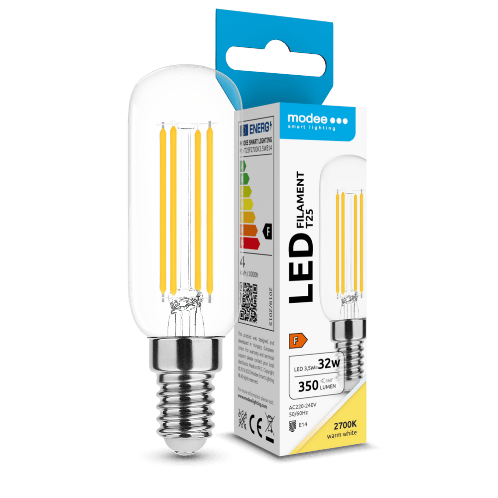 Modee LED Filament Pære T25 3.5W E14 2700K 350 lumen 360° Glasstang Ikke-Dæmpbar
