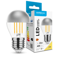 Modee LED Filament G45 Mini Globepære 4W E27 2700K 400 lumen Sølv Top 320° Varm Hvid