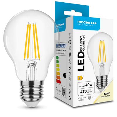Modee LED Filament Globus A60 4W E27 4000K 470 lumen 360° Glas Pære IP20 CRI 80