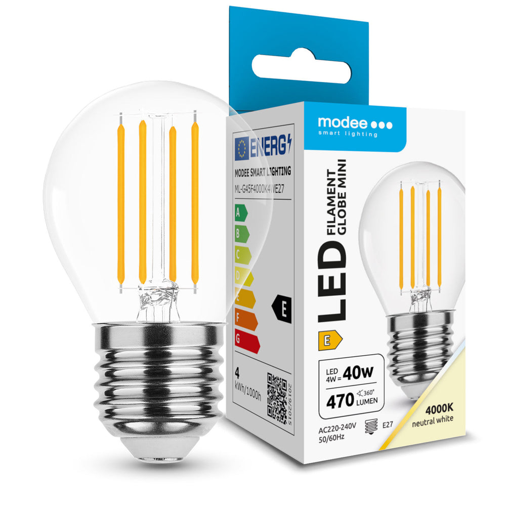 Modee LED Filament Globe Mini G45 4W E27 4000K 470 lumen 360° Glaspære Ikke dæmpbar IP20